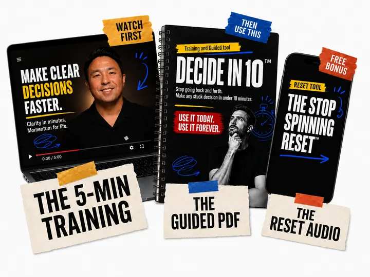 The three tools: 5-minute training, guided PDF workbook, and reset audio