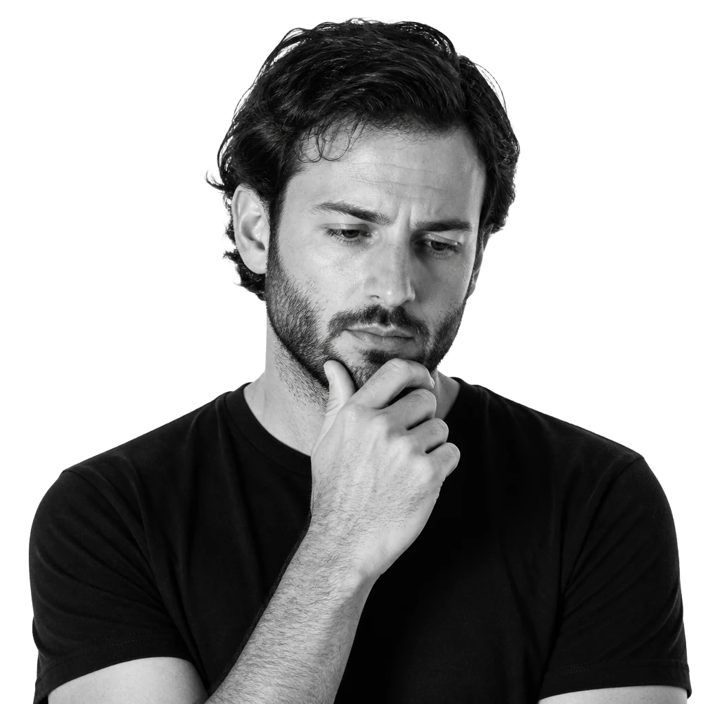Thoughtful person mid-decision